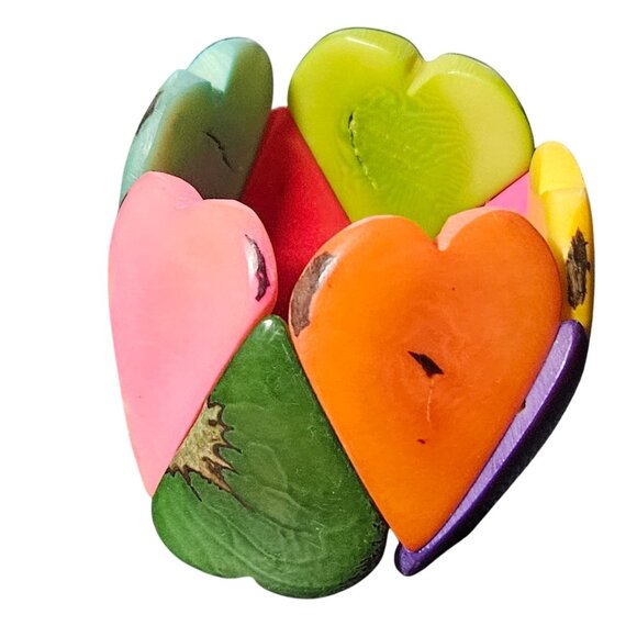 Colorful Heart Shaped Bead Stretch Bracelet Plastic Beads Valentines Day Women - Picture 1 of 6